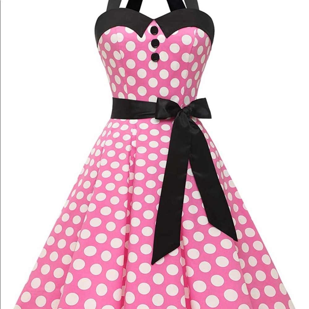 Retro style Rockabilly pink polka dot dress. 3XL.